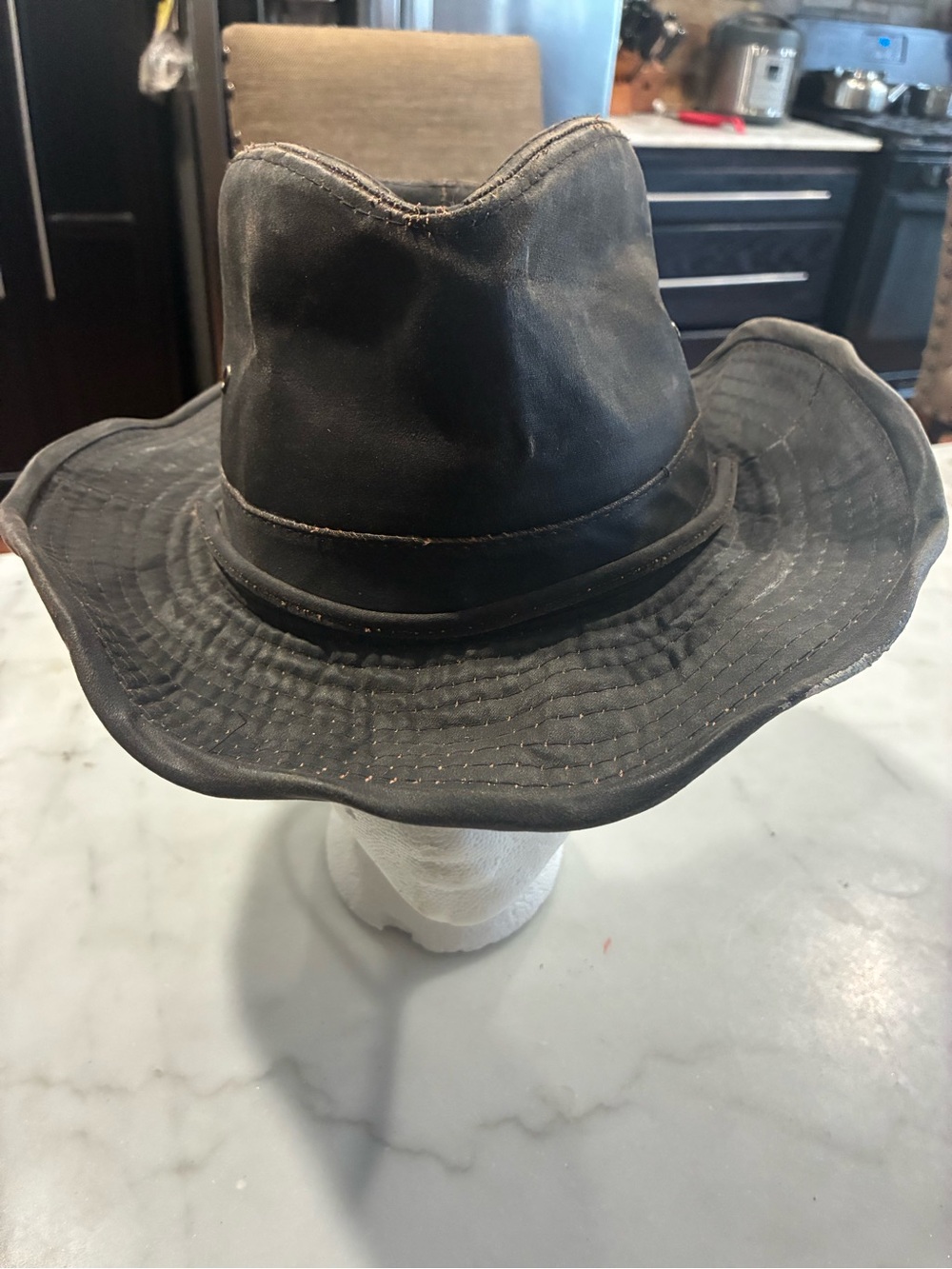 VTG Dorfman Pacific Black Faded Distressed Outback Aussie Bush Hat Mens Med